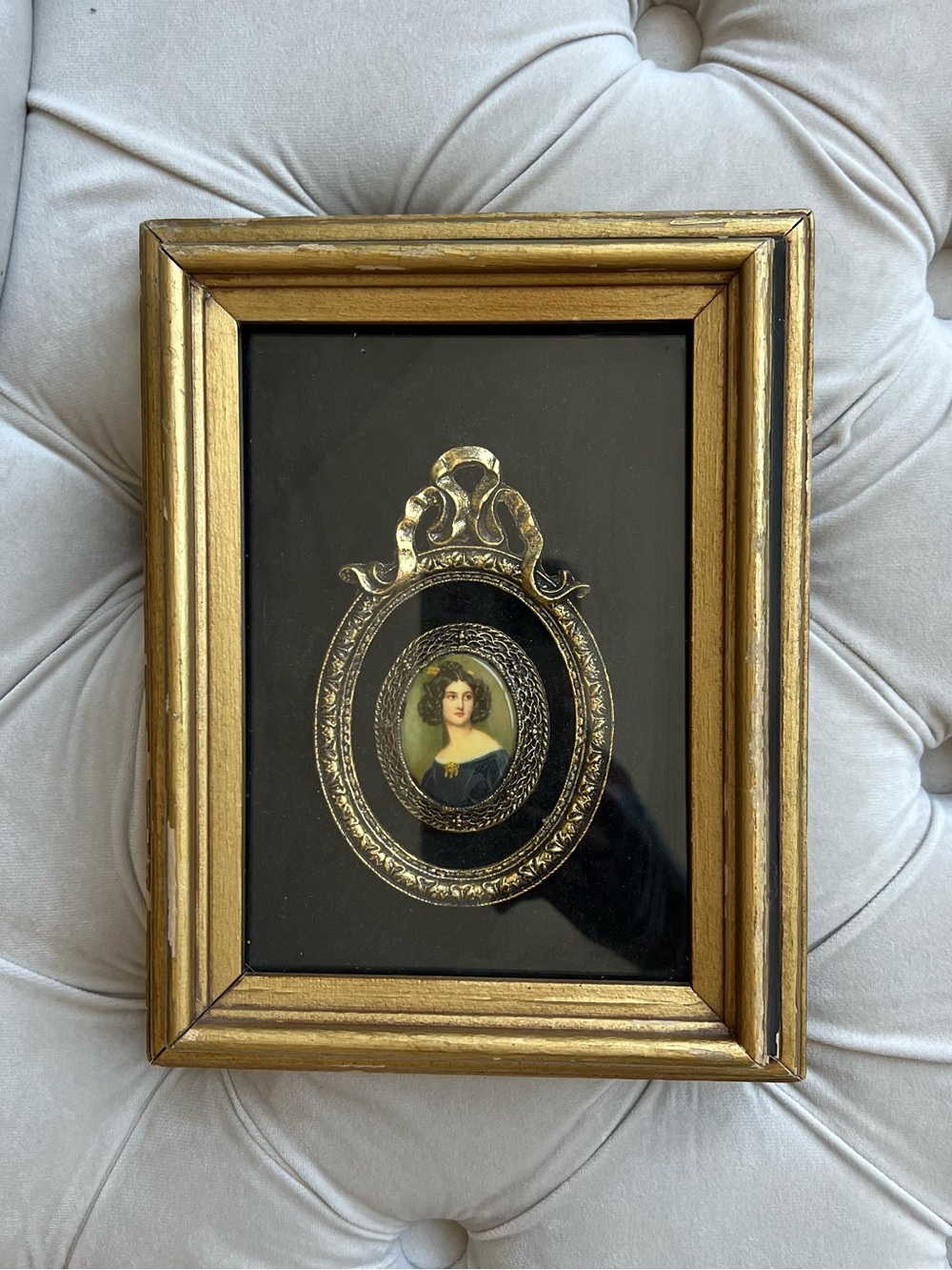Antique Shadowbox Framed Limoges Handpainted Porcelain Portrait